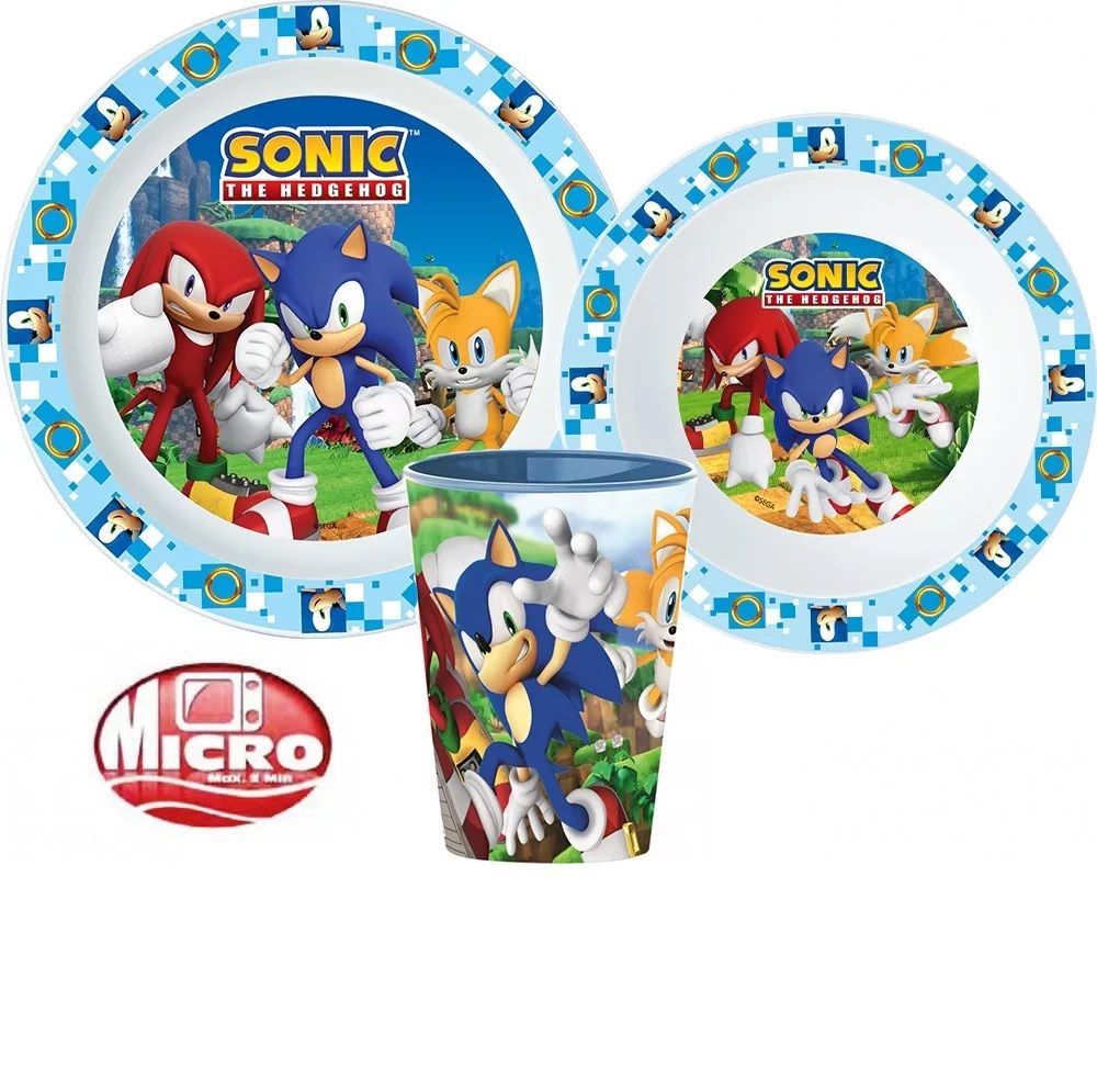 Sonic, a sündisznó étkészlet, micro műanyag szett, pohárral
